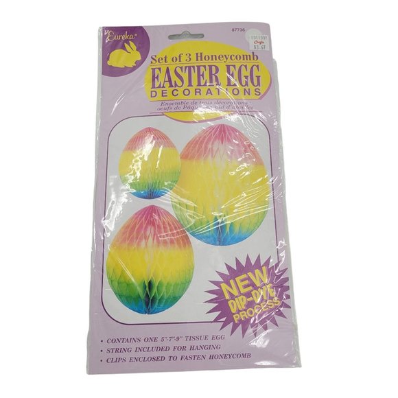 Vtg Honeycomb Dip-Dye Easter Eggs Eureka Decoration Set of 3 NOS - Picture 7 of 7